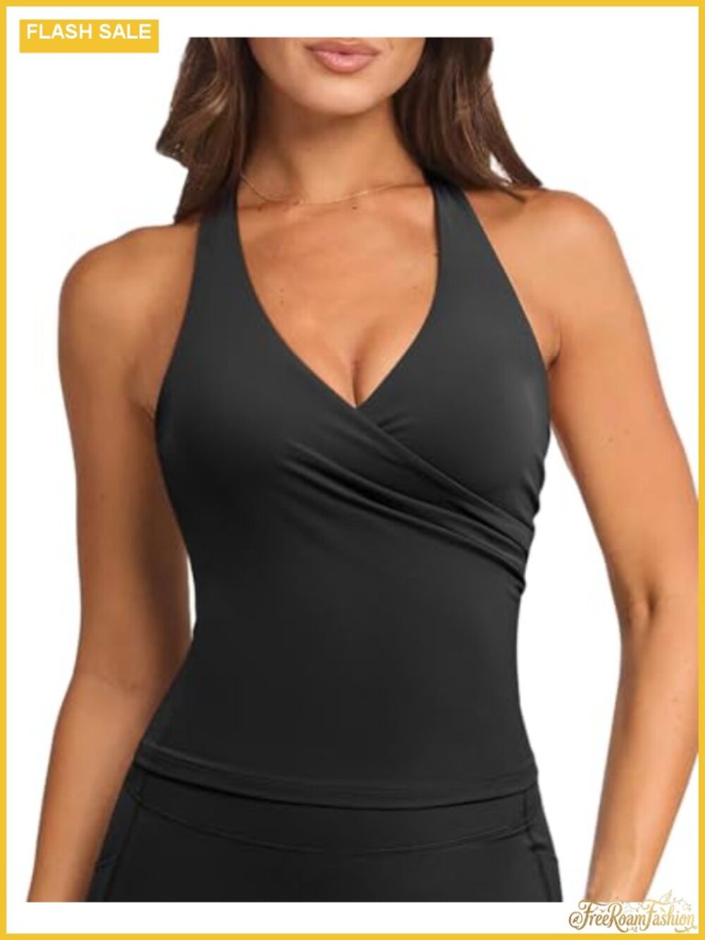 Halter Crop Tank Top Deep V Neck Backless Yoga Padded Bra Removable Pads